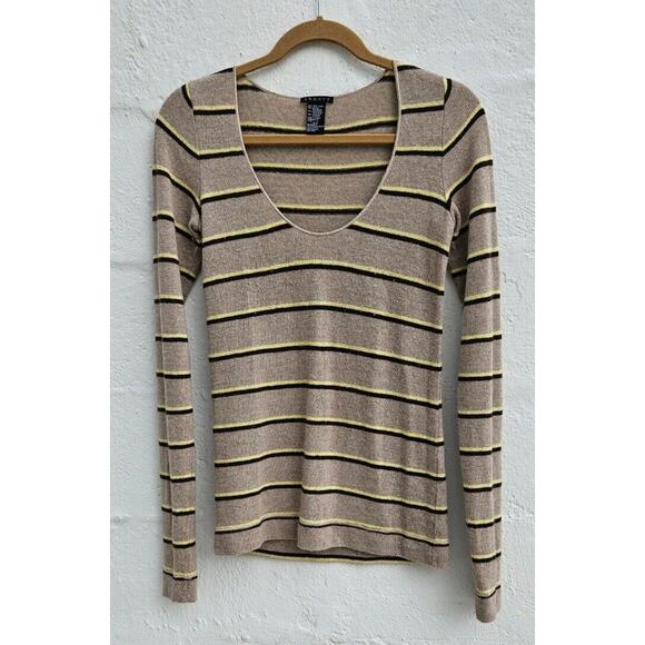 Vintage Theory Sweater Womens Small Tan Striped Wool Cashmere 90s Light Academia - Picture 1 of 6